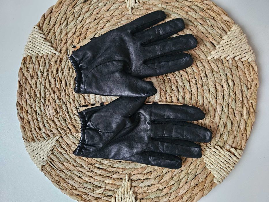 Dune London eleganckie skórzane rękawiczki wzór panterka kryształki SM