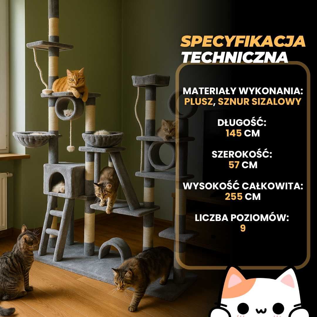 drapak dla kota drapaka dla dużego kota wysoki drapak dla kota 255 cm