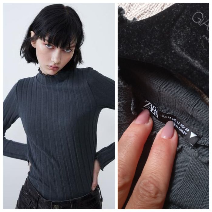 ZARA S-M cienki bawełniany sweterek golf top prążkowany prążki szary