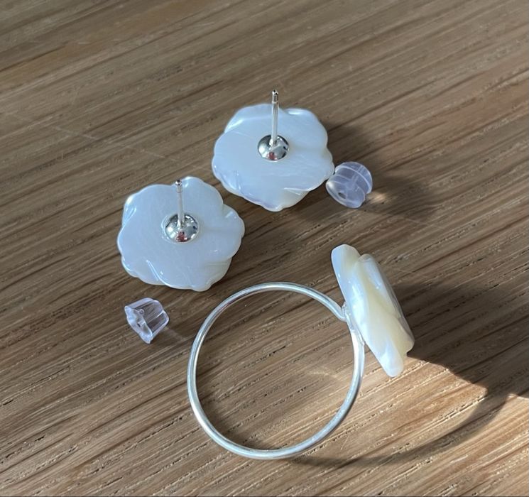 Свадебные украшения сережки кольцо серебро жемчуг