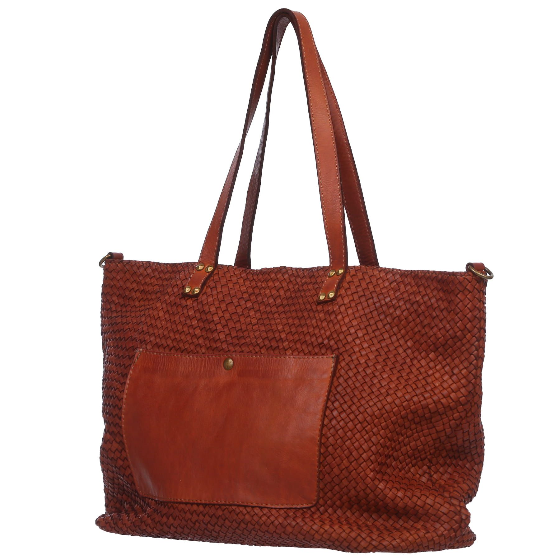 VERA PELLE torebka skórzana shopper pleciona vintage V533 brązowa