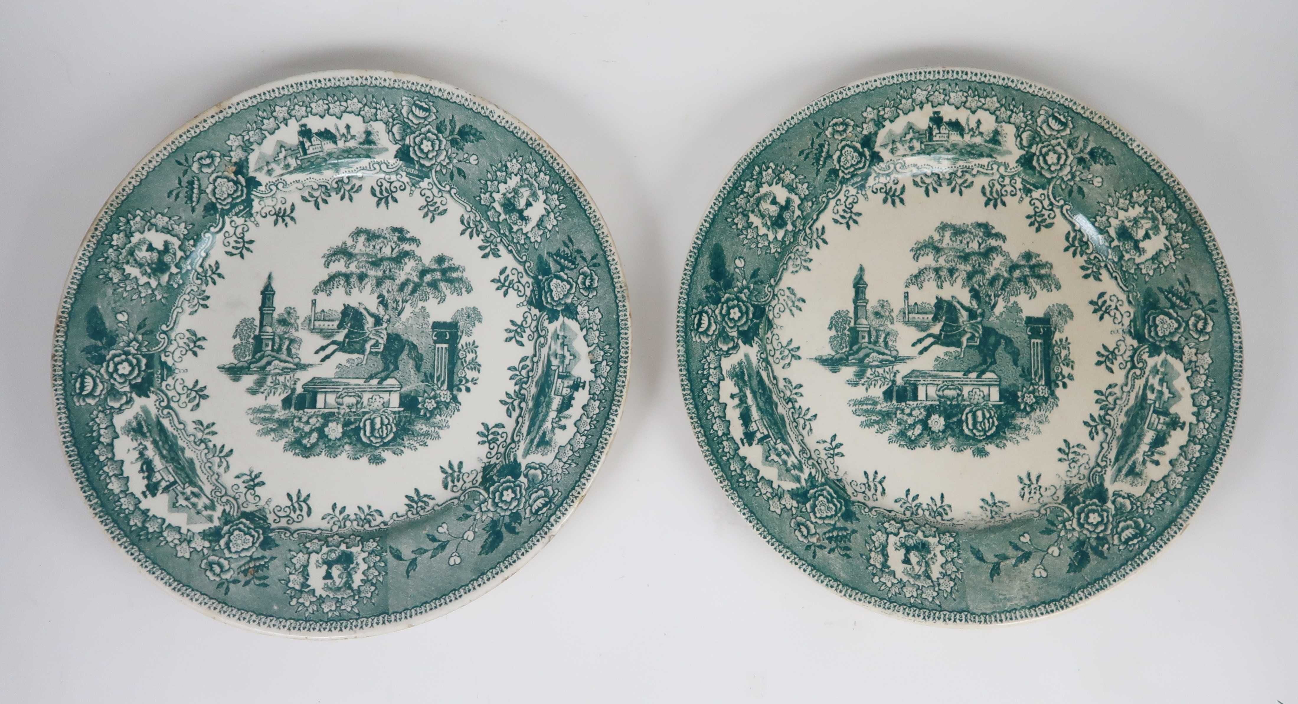 Conjunto de 7 pratos antigos cavalinho verde Sacavém