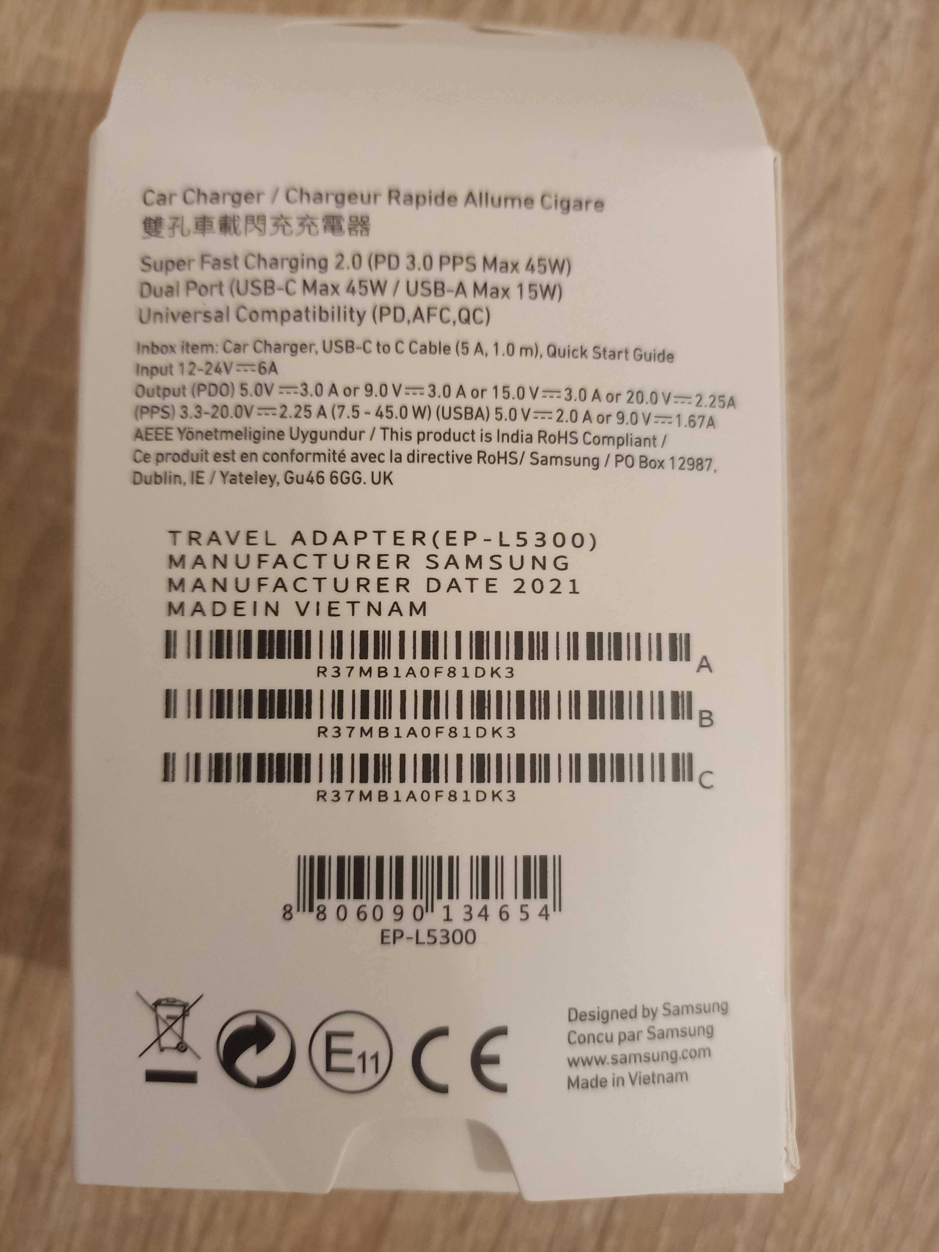 Super Szybka Ładowarka Samochodowa Samsung 45W