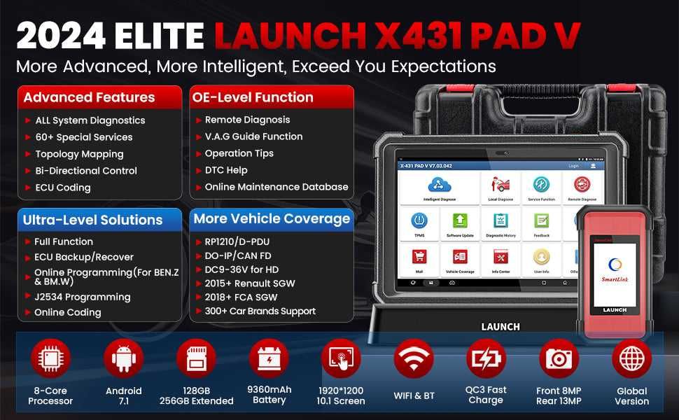 Launch X431 PAD V ELITE Maq Diagnóstico OBD Programação Online (NOVO)