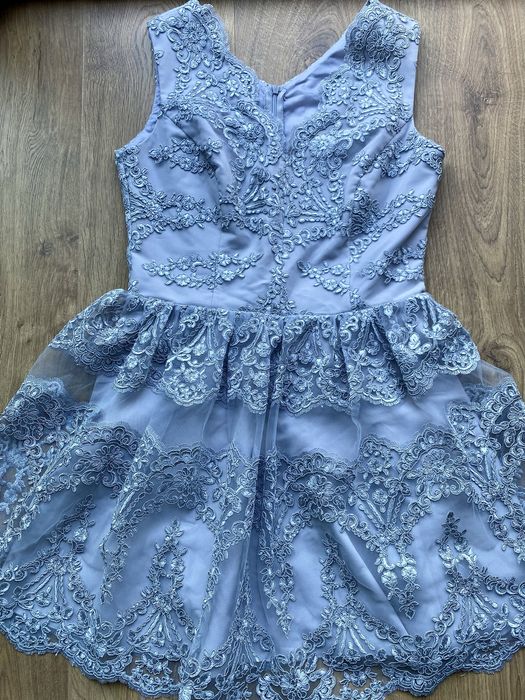 Piękna szara sukienka koronka 40 wesele sylwester