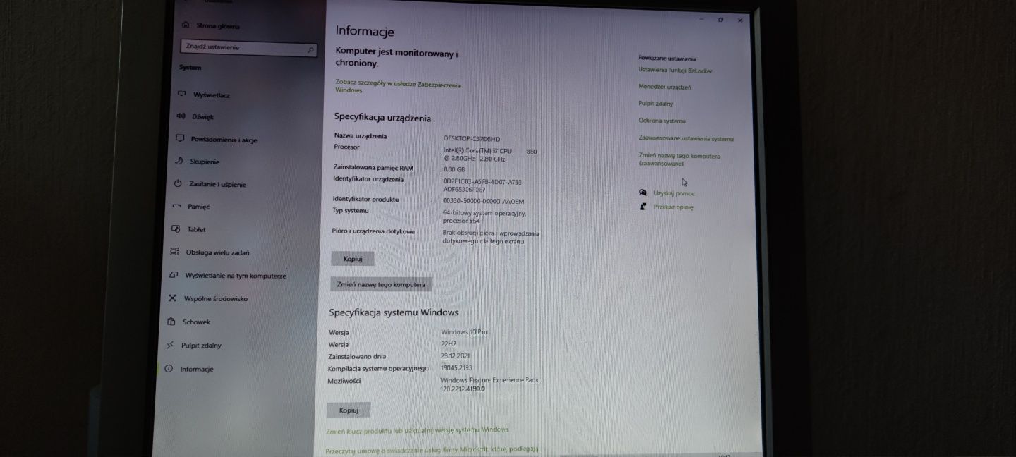 Komputer HP Pavilon Elite, Intel i7, 465GB HDD + monitor