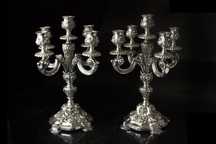 Par de Candelabros de 5 lumes em prata portuguesa
