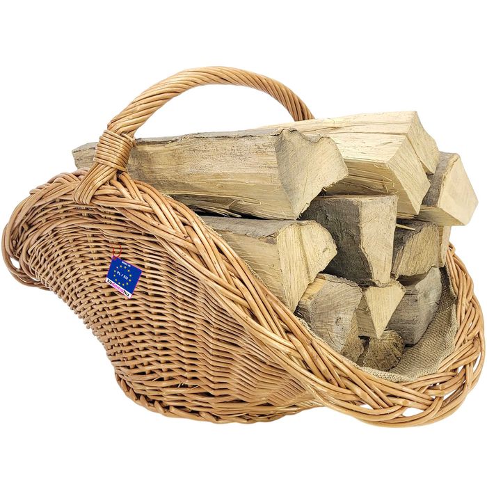 Kosz wiklinowy na drewno z jutą kominkowy zestaw 2 sztuki mały i duży