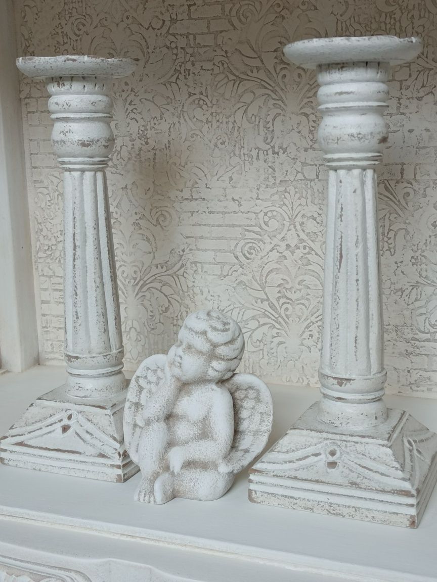 Świeczniki. Drewniane. Na komodę.Vintage. Prowansalskie. Shabby.Gratis