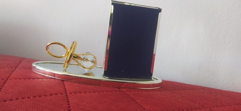 Komplet ramka na zdjęcie i smoczek pamiątka chrztu Świętego Swarovski