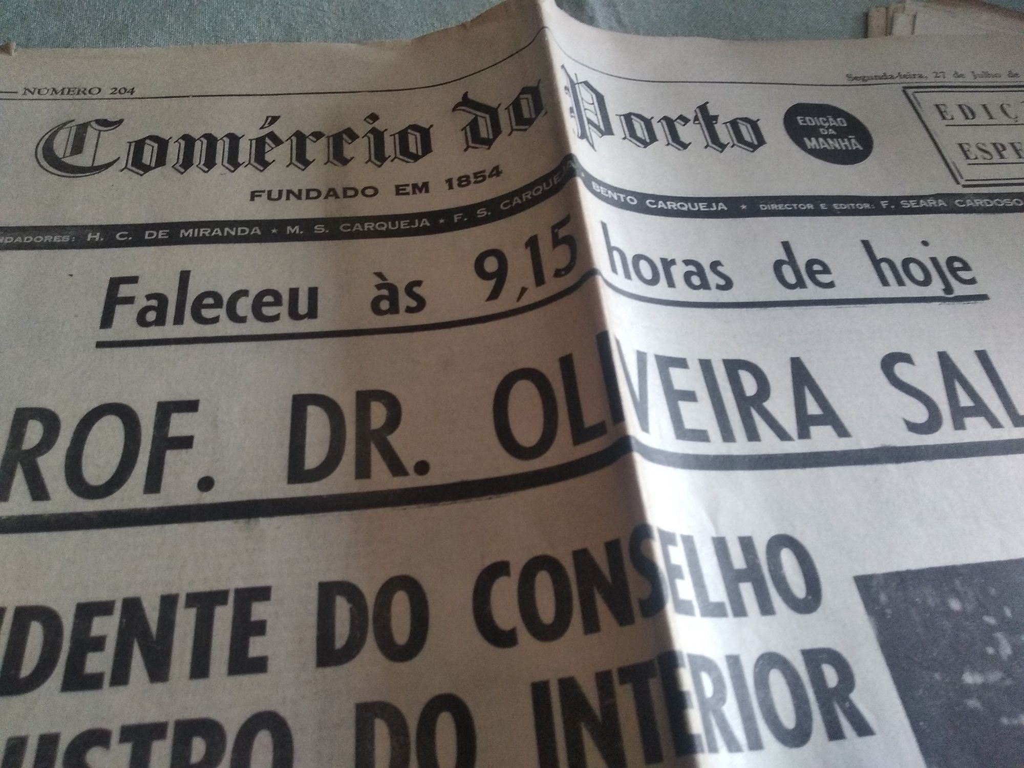 Jornais morte Prof Dr Antônio Oliveira Salazar