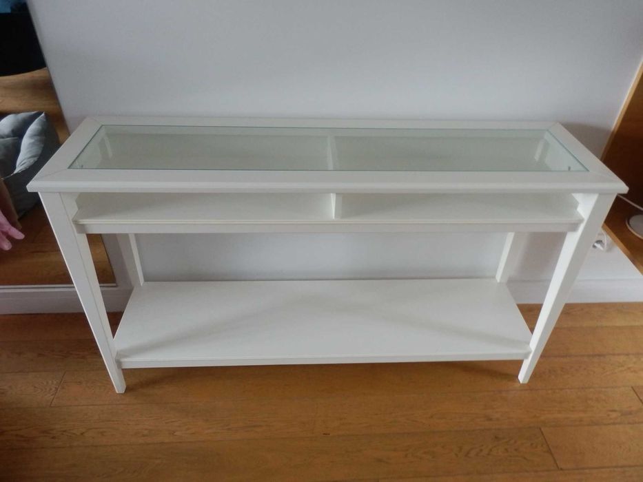 Konsola biała z blatem częściowo szklanym
