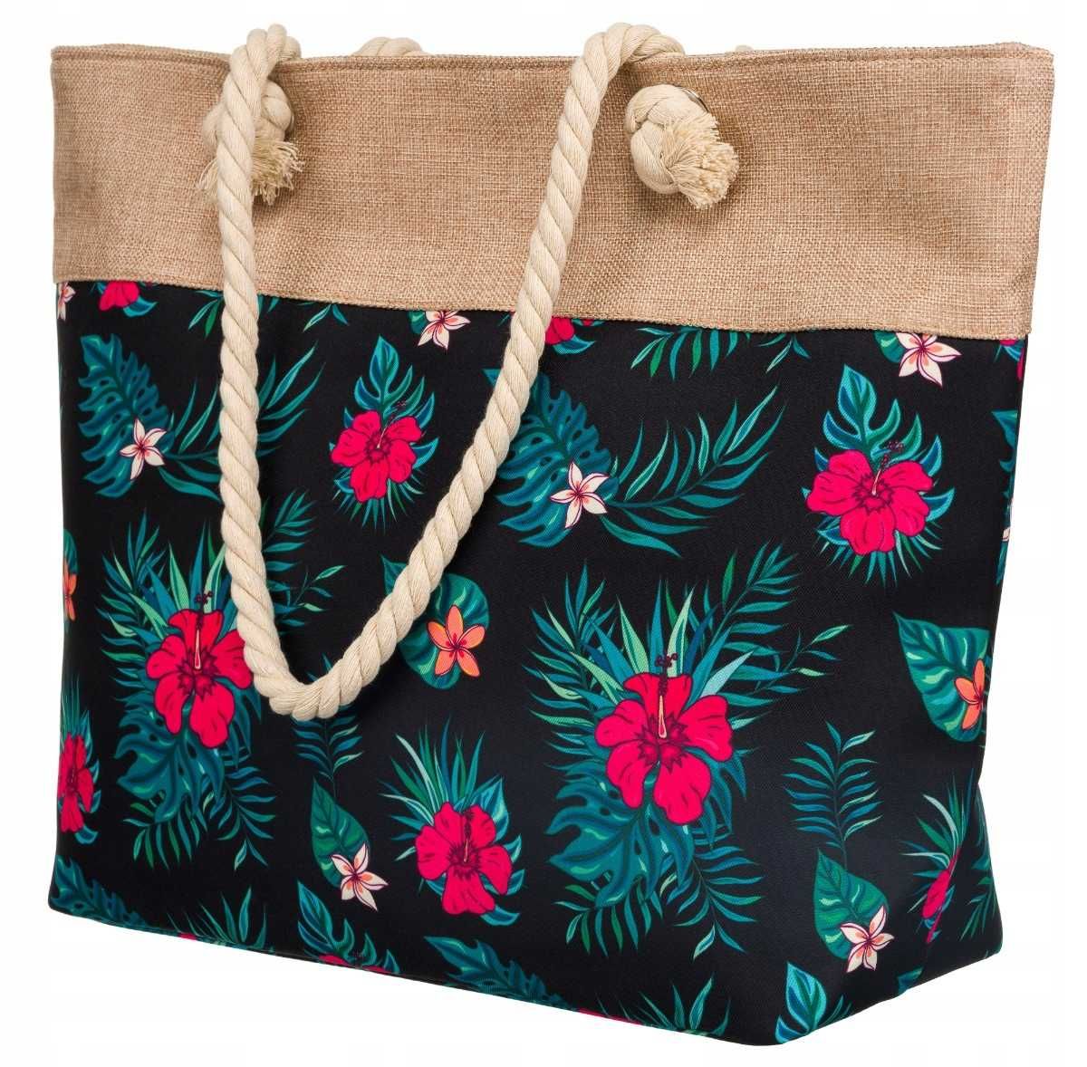 Torba damska wiosenna letnia zakupowa shopper bag w kwiaty wzory A4