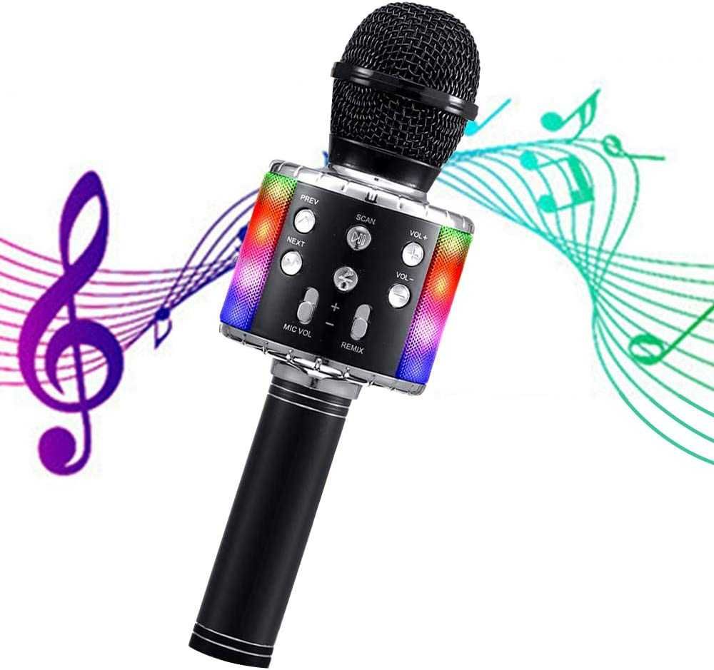 Mikrofon Karaoke Głośnik Zabawka Podświetlenie LED Czarny Echo Światło
