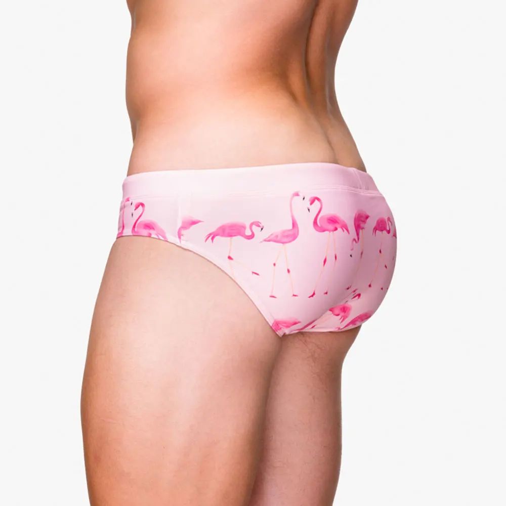 Sexowne Męskie Kąpielówki Flamingi Slipy z Wkładką Push Up - XXL