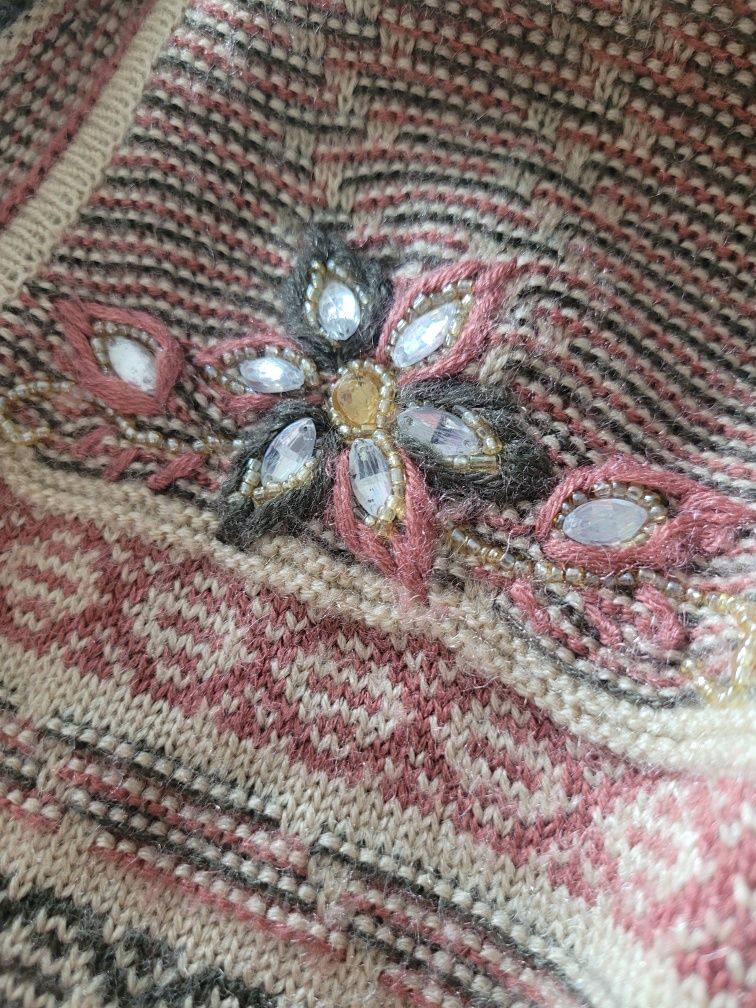 Indyjski kolorowy kardigan oversize wełna moher vintage