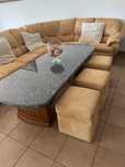 Conjunto sala sofa em alcantara mesa, 2 cadeirões