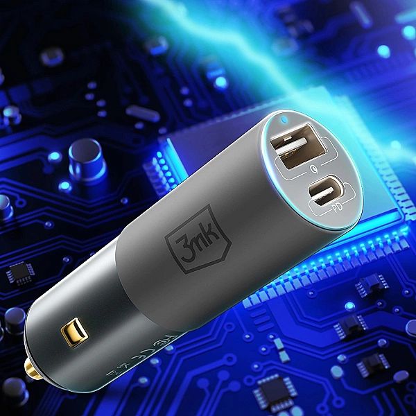 Ładowarka samochodowa 3mk Hyper Car Charger USB-C USB-A 100W - srebrna