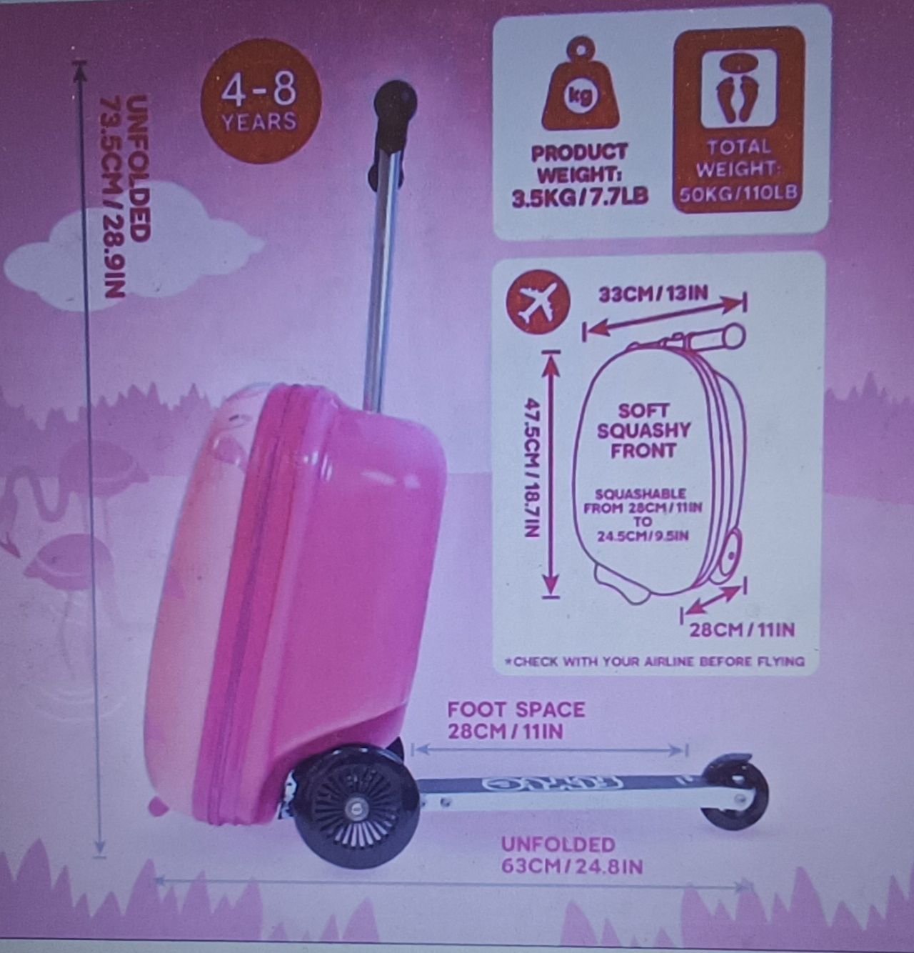 Mala de viagem com trotinete para menina