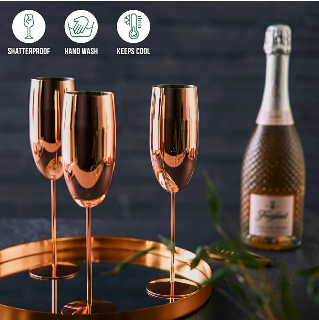 Kieliszki do szampana ze stali nierdzewnej różowe złoto