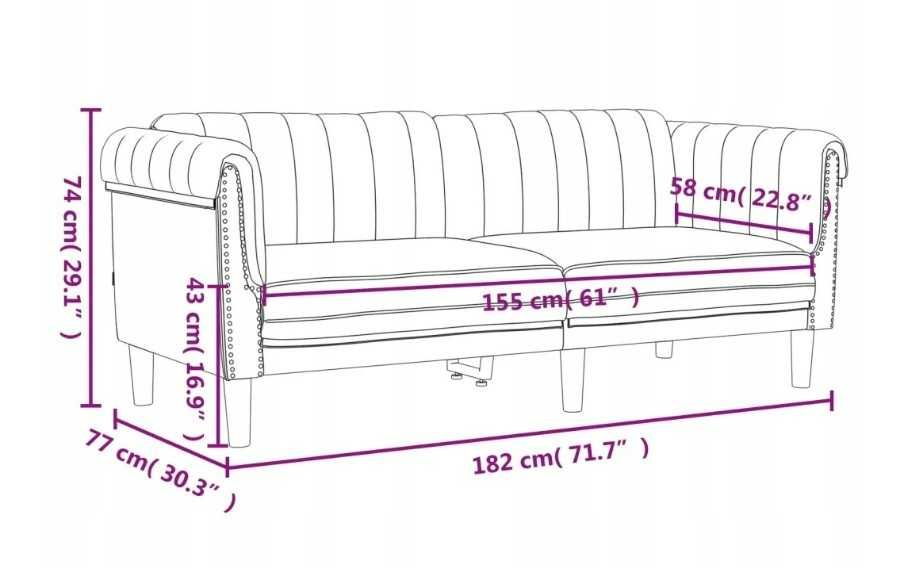 Sofa czarna cekiny do biura salonu nowoczesny styl aksamit 185 cm