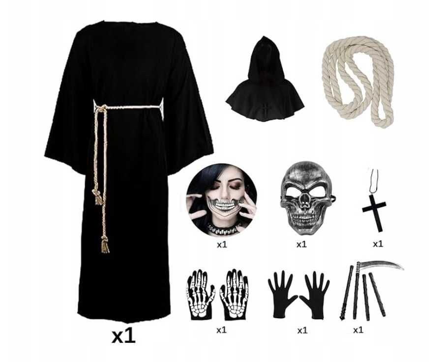 KOSTIUM MNICHA NA HALLOWEEN mnich strój kapłana + akcesoria Rozmiar L