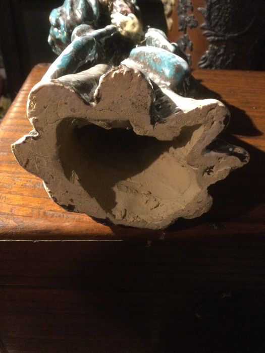 Escultura Modernista Nossa Senhora Menino Terracota 29 cm Arte Sácra