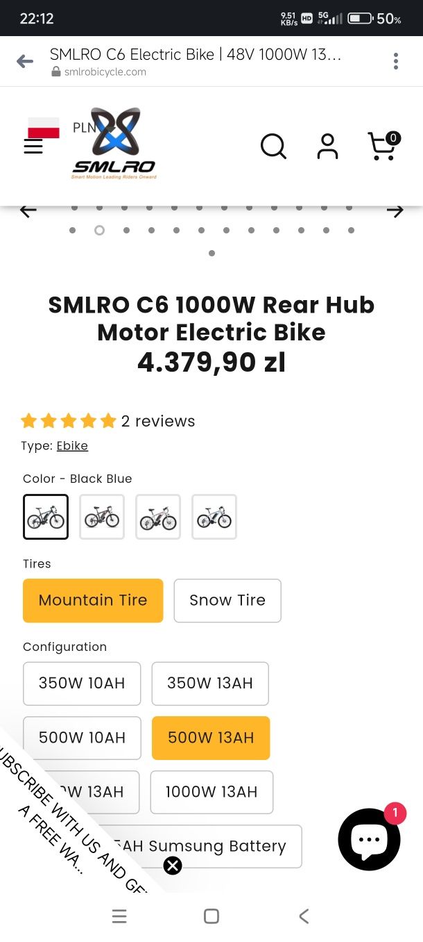 Rower SMLRO C6 elektryczny 500W 13 AH
