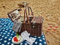 Kosz • Koszyk piknikowy wiklinowy z zastawą stołową dla 4 osób / NOWY