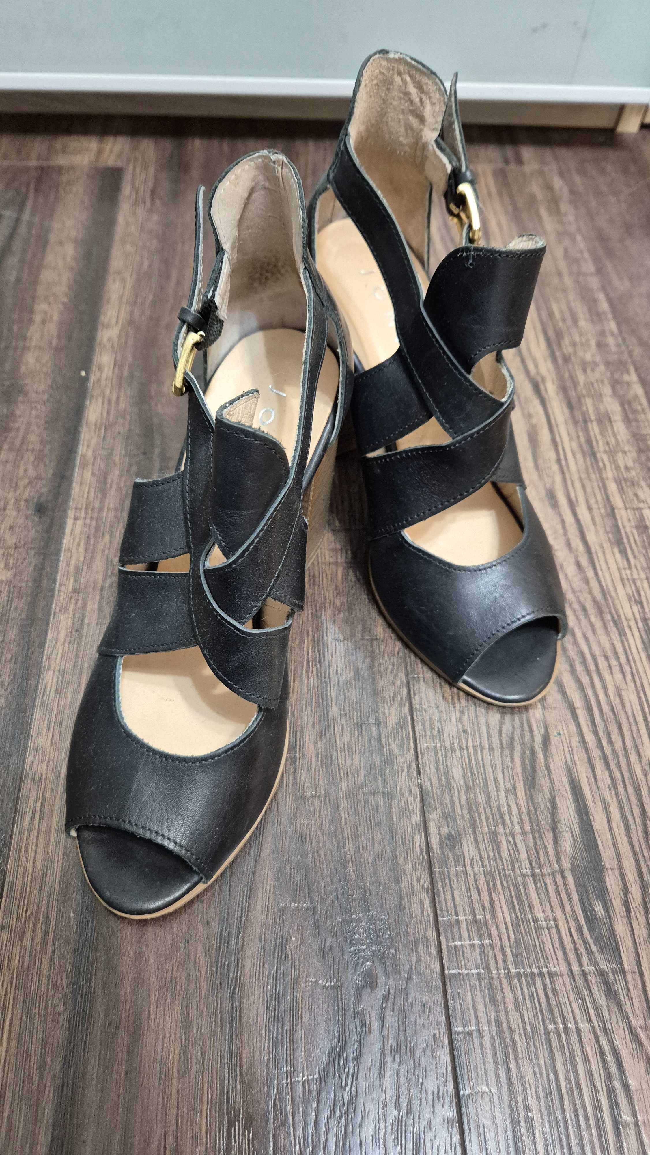 036 D buty sandały na słupku jonak skóra naturalna czarne rozm 38
