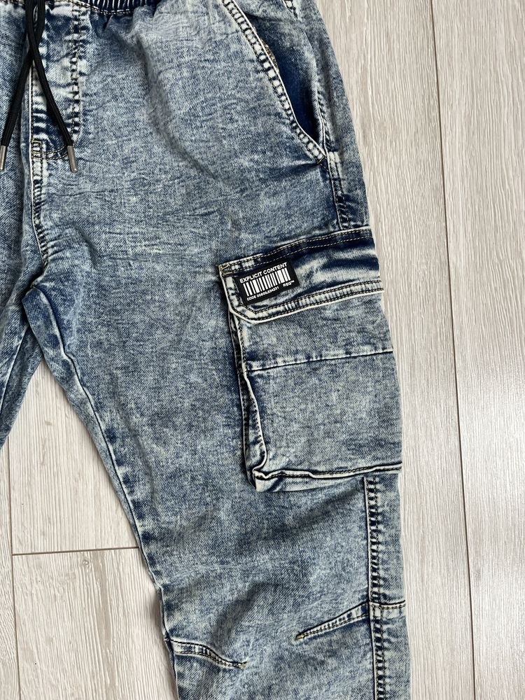 Spodnie męskie joggersy jeans z kieszeniami cargo fsbn M