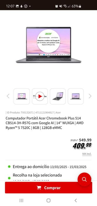 Portátil Acer Chromebook Plus 514