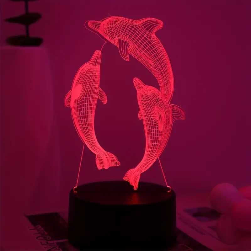 Lampka Nocna 3D | Lampka Nocna, Kolorowa | Delfin | Dekoracja Sypialni