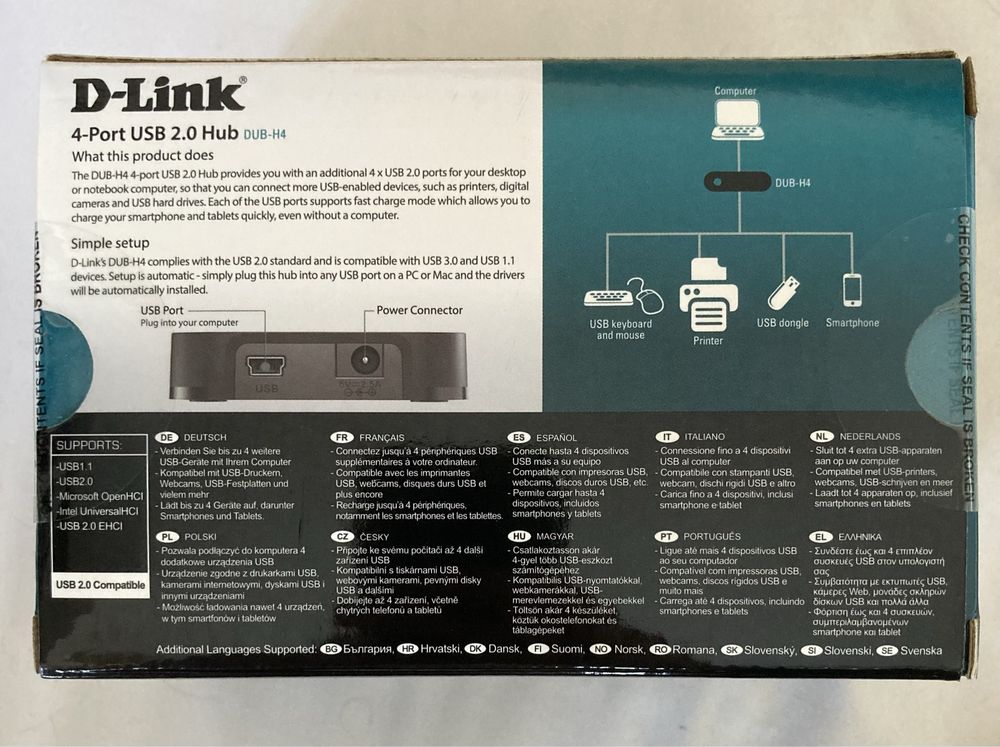 Rozdzielacz, hub USB 4 portowy D-Link DUB-H4