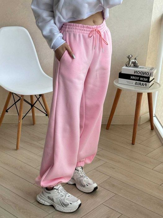 Теплі жіночі зимові штани джогери на флісі оверсайз 42/48 з манжетами