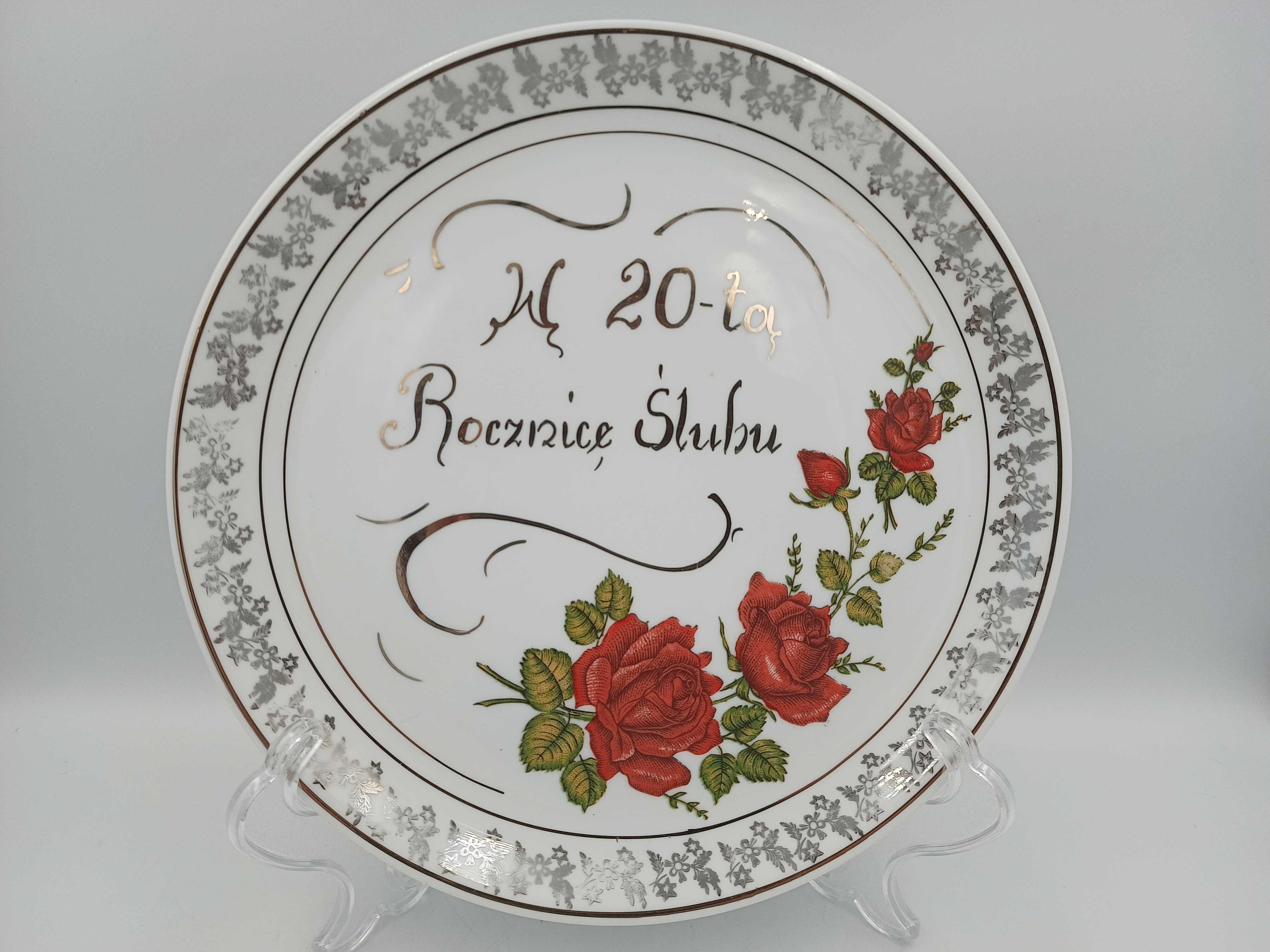 Okolicznościowa patera Karolina 20 Rocznica Ślubu talerz porcelana PRL