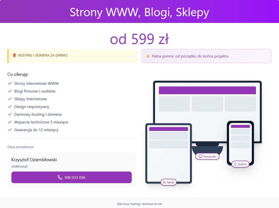 Strona internetowa WWW/Blog od 599zł.  -15% zniżki*