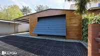 Garaż 5x5 z wiatą 3m drewnopodobny akrylowy blaszany dwuspadowy