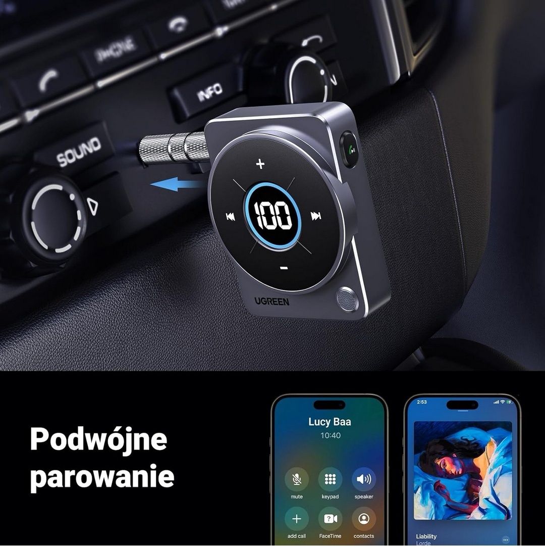 UGREEN Adapter Aux Bluetooth jack 3,5 mm, zestaw głośnomówiący CM724