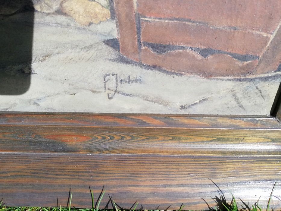 Obraz olej Rodzina drewnianna rama 58x72 cm
