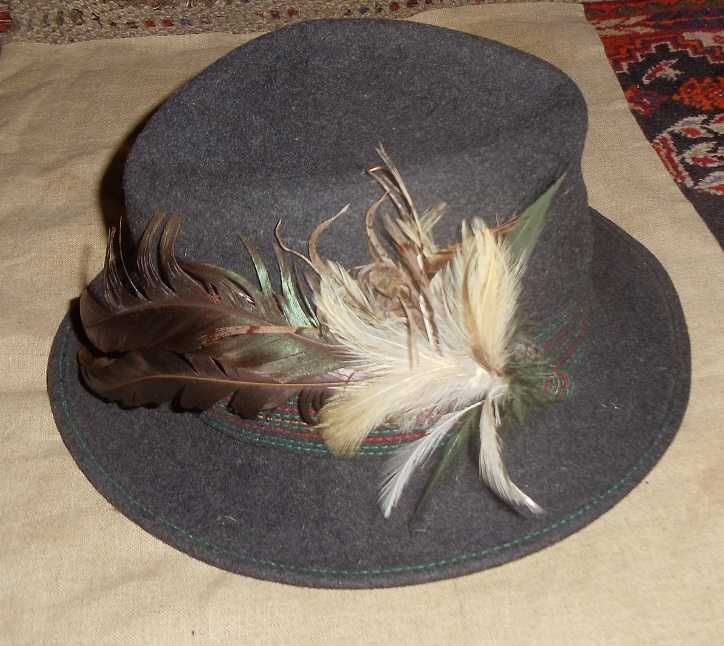 Chapéu chique na Ischler Hut de puro lã-feltro com pena Original