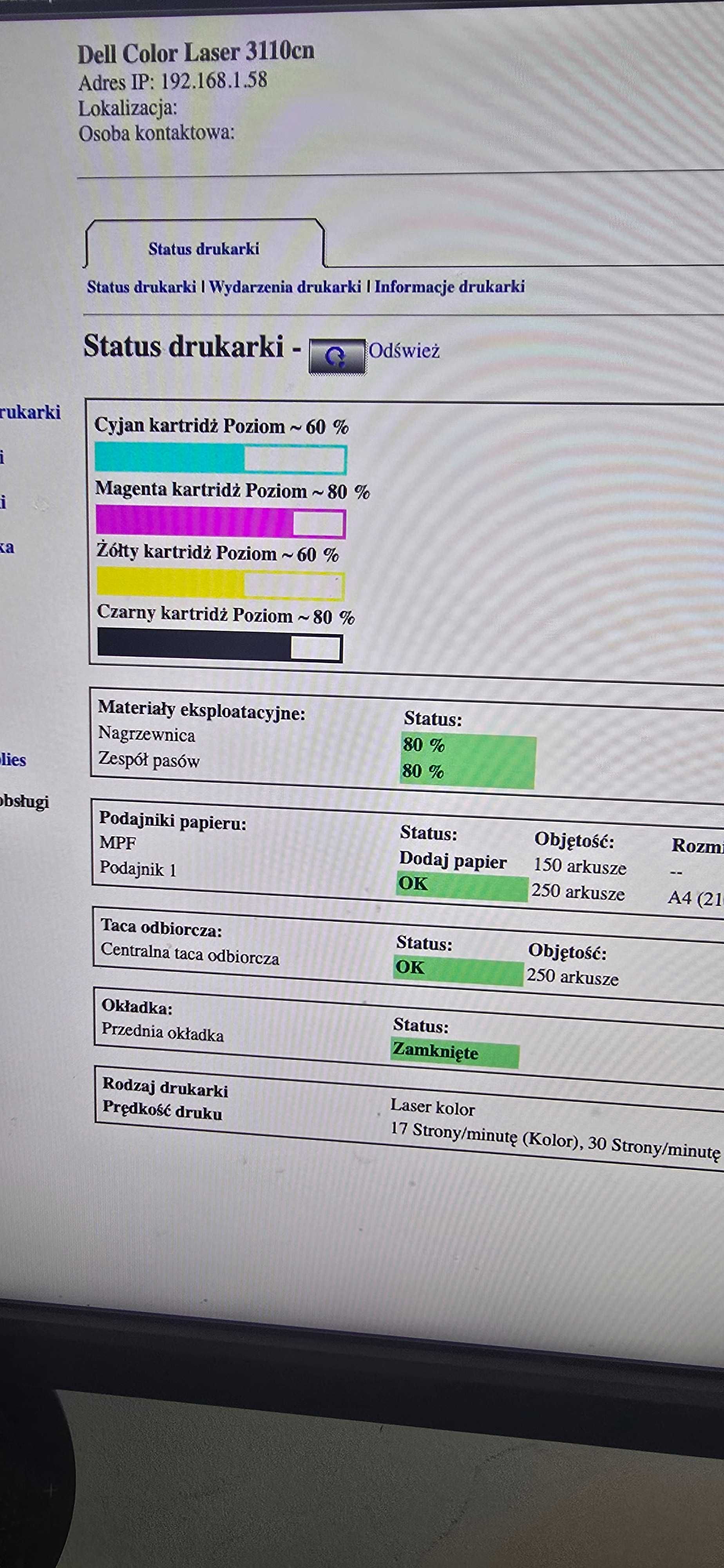 Drukarka Dell 3110cn laserowa kolorowa z tonerami (60-80%)