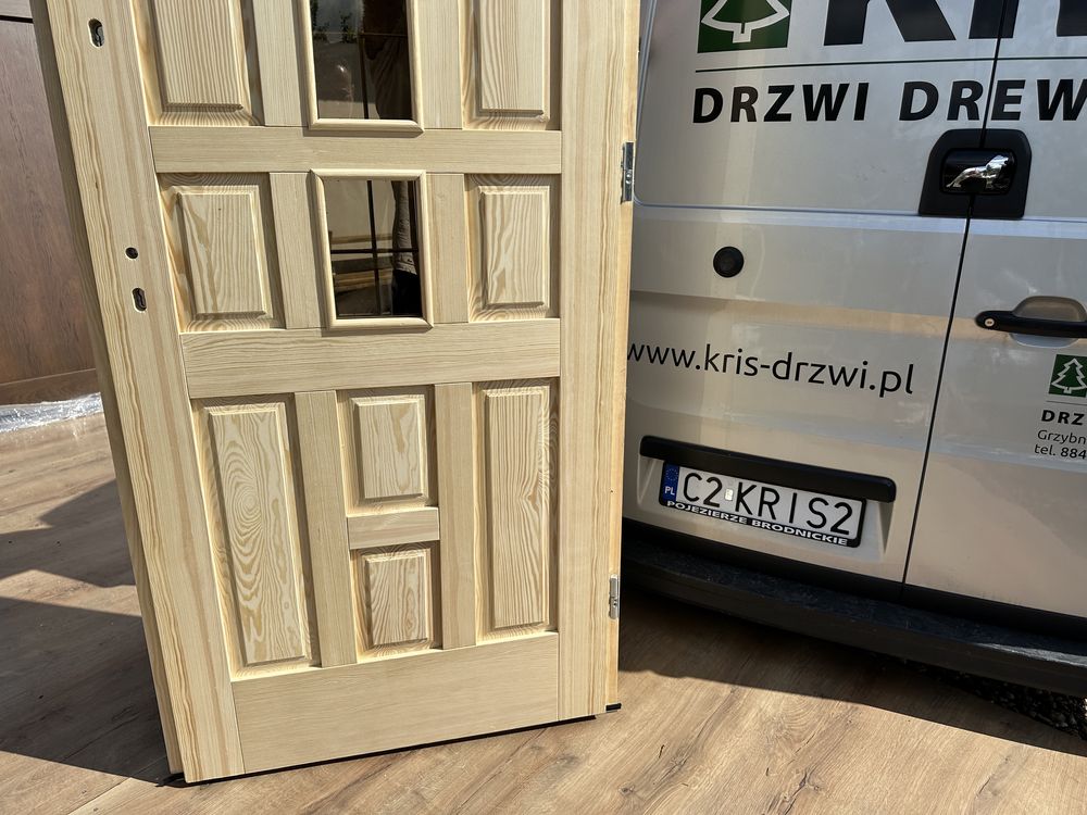 Drzwi zewnętrzne drewniane lite sosnowe Na każdy wymiar Dostawa Polska