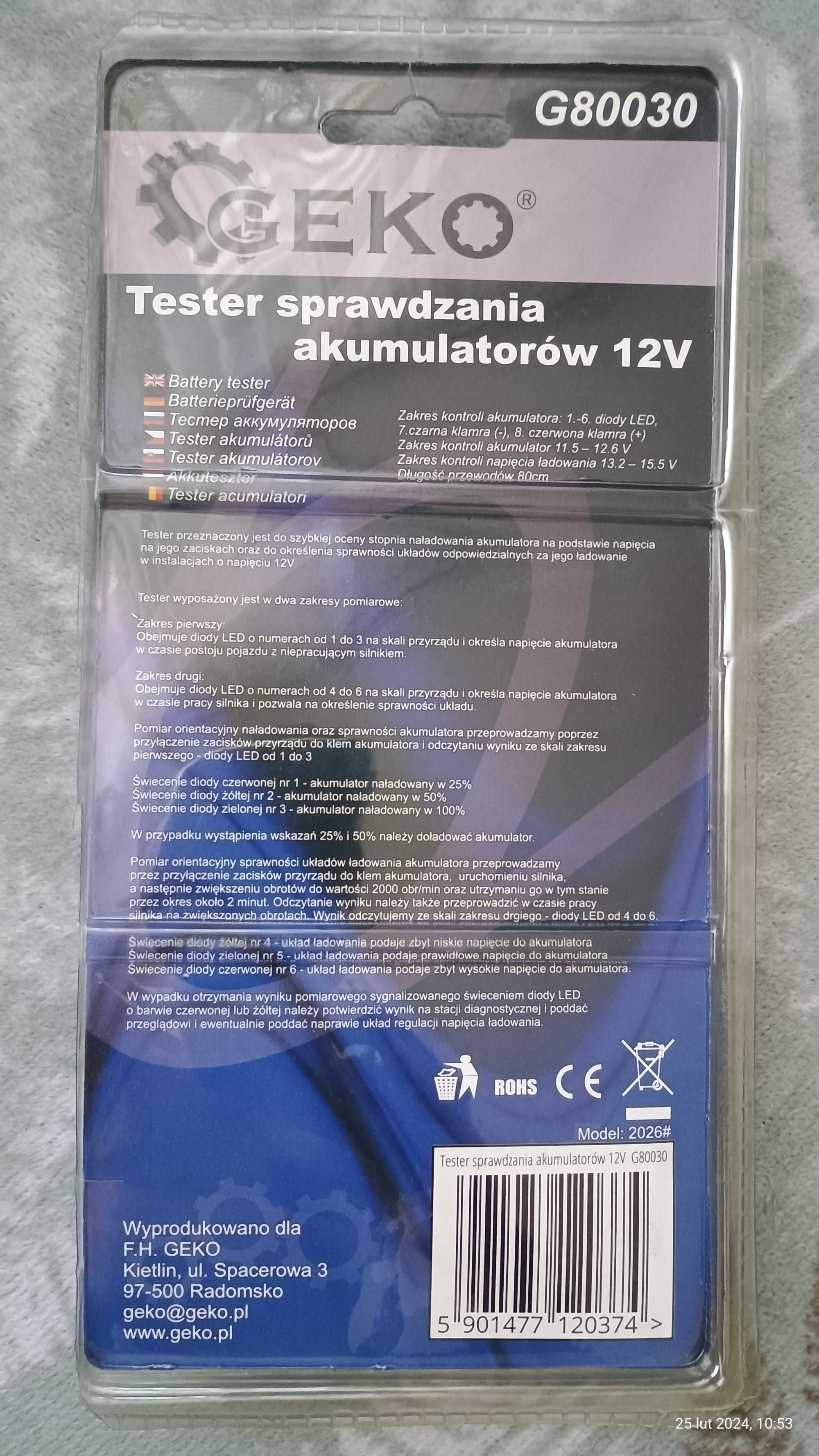 Tester sprawdzania akumulatorów 12V