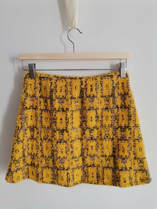 Mini Saia Zara, Amarela com Detalhes Pretos e Roxos, Tamanho S