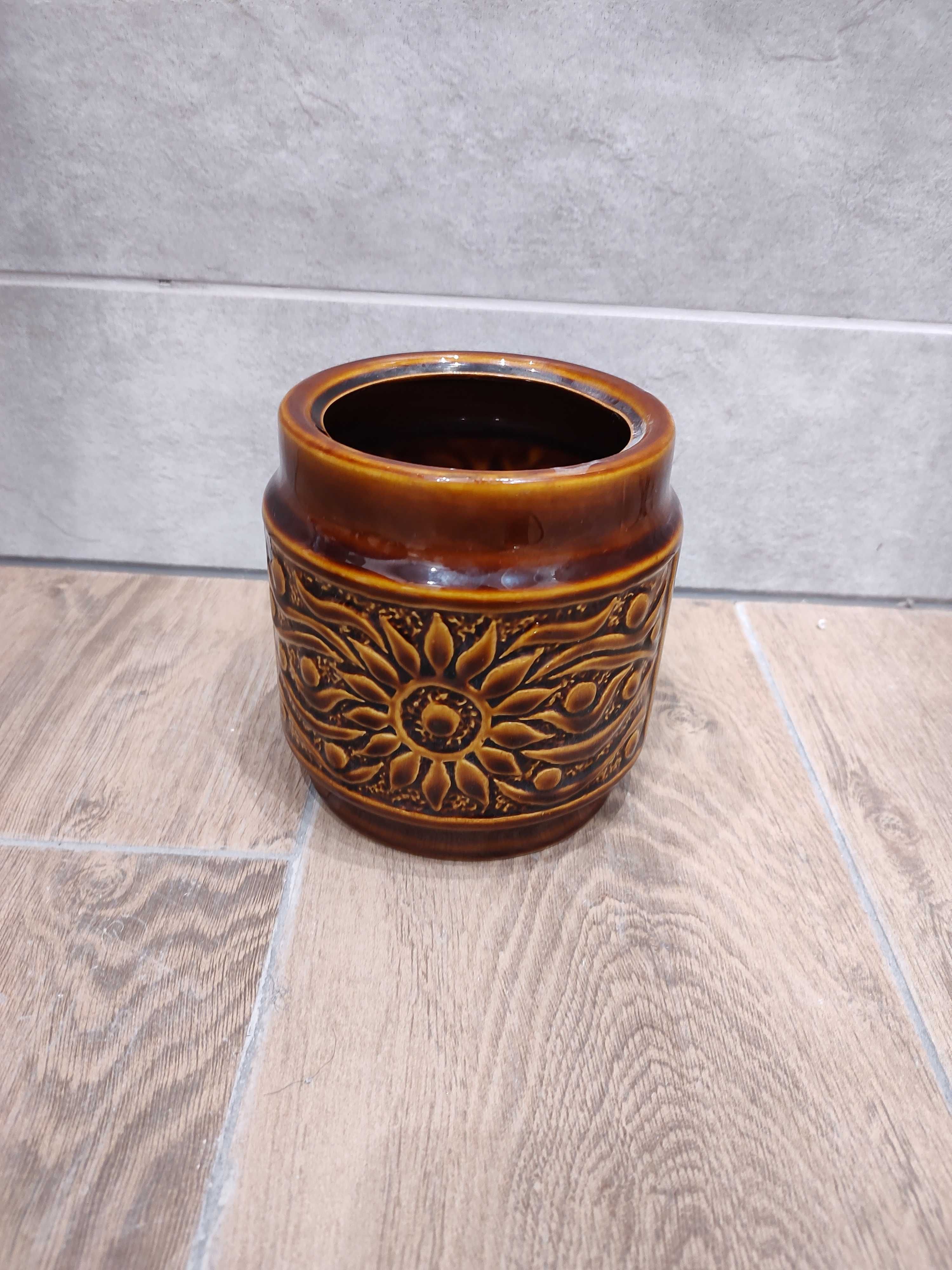 Starodawny Wazon pojemnik brązowy porcelit made in Poland rzeczy prl
