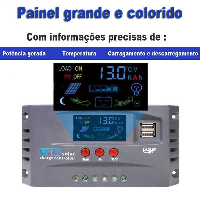 Controlador Solar MMPT 10A p/ painel solar e carregamento de baterias