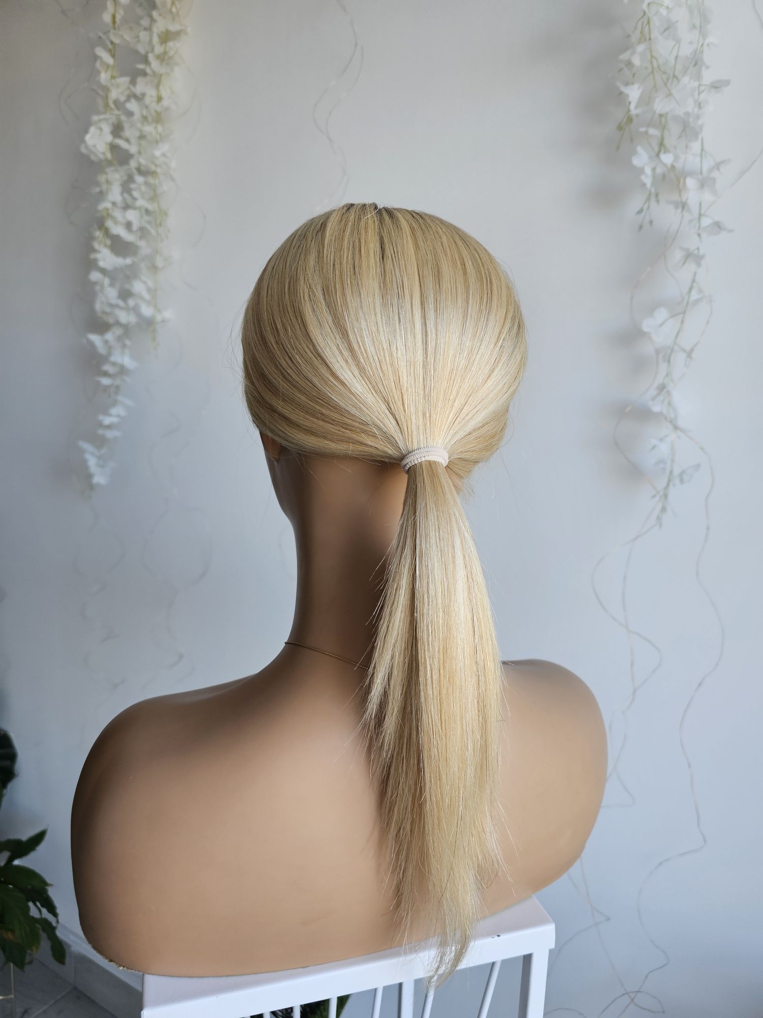 Topper tupet z włosów naturalnych jasny blond duża baza Kris 50 cm