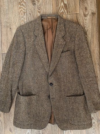 Мужской пиджак блейзер коричневый шерсть Harris Tweed L XL 52