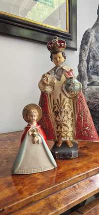 Dwie figury rzeźby Jezusa Praskiego antyk dewocjonalia dekor sakralna